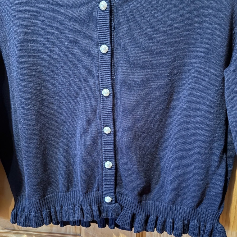 Karl Lagerfeld Paris women's cardigan pearl buttons ruffle detail lace back M - Picture 4 of 13